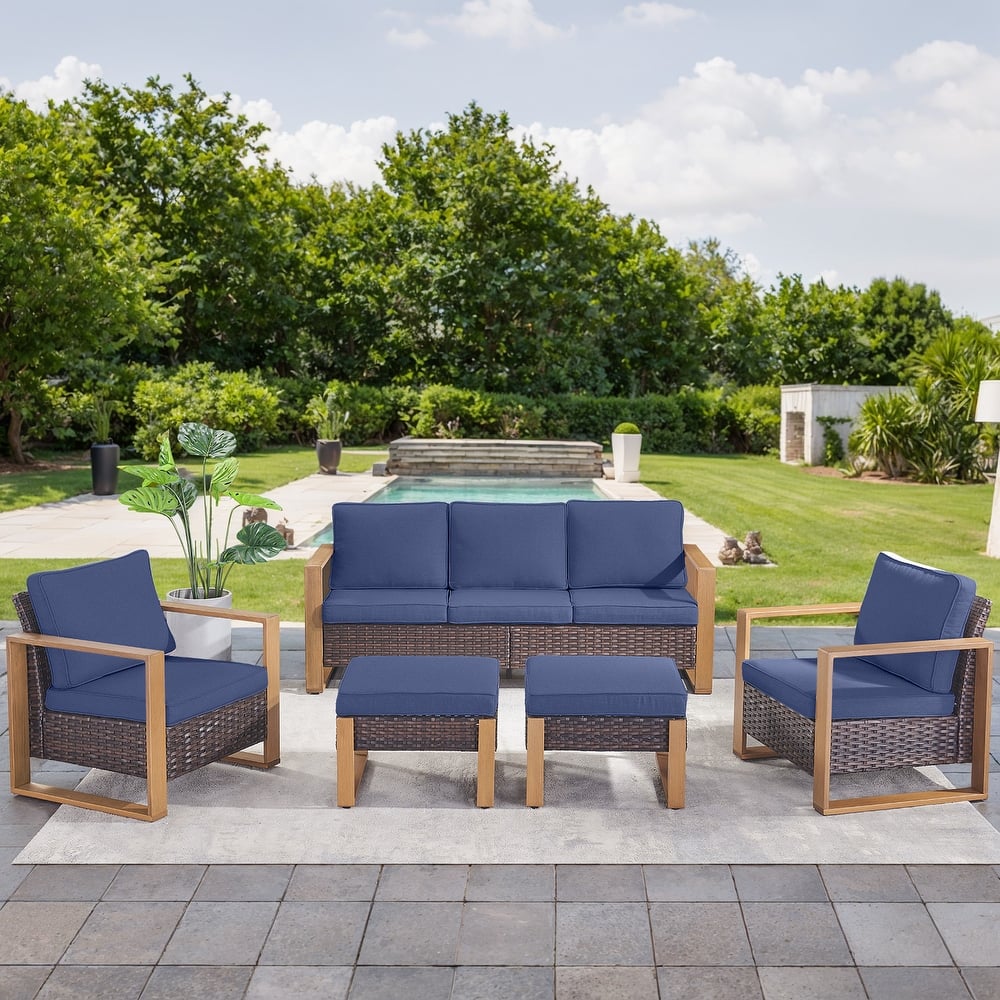 Gymojoy Patio Furniture Chair with Rattan Sofa Ottomans