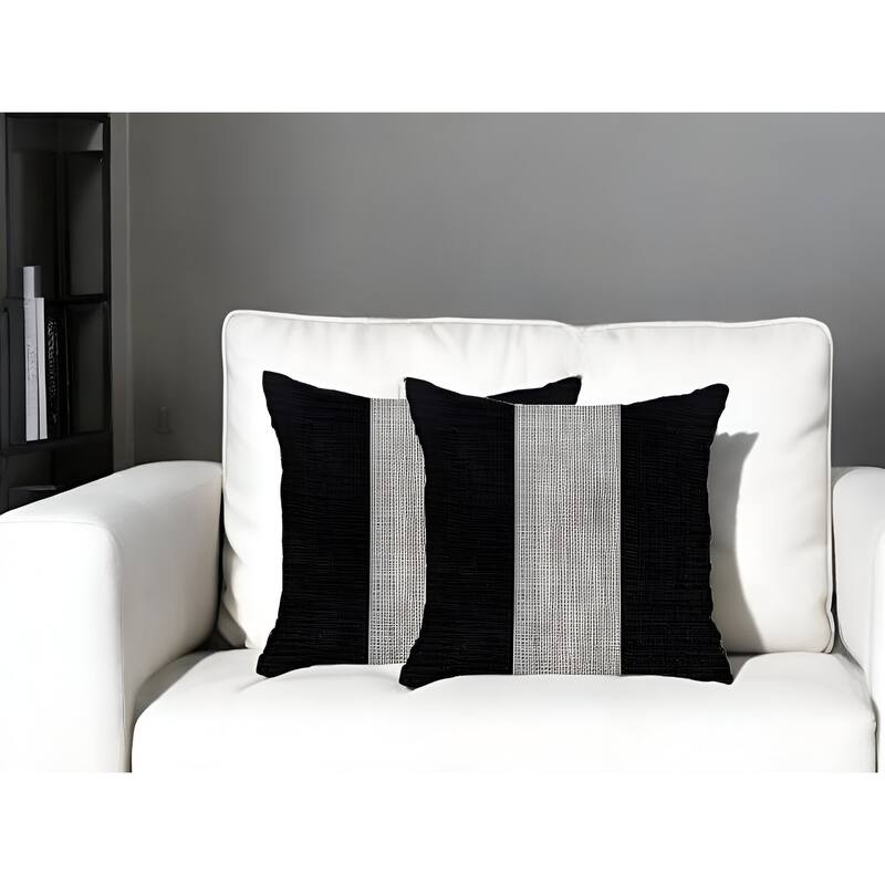 Set Of Two 18" X 18" Grey And Black Geometric Zippered Handmade Polyester Throw Pillow - Black/Gray