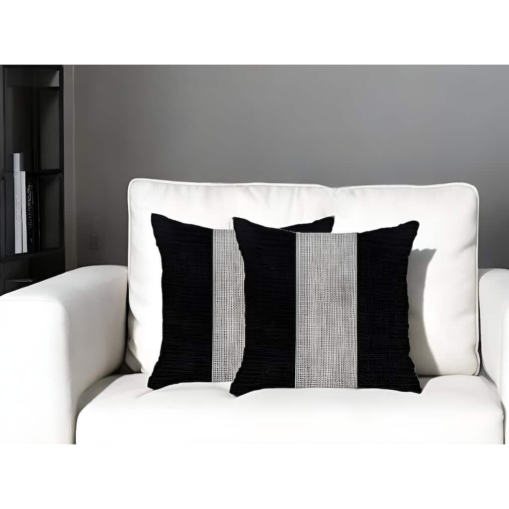 Set Of Two 18" X 18" Grey And Black Geometric Zippered Handmade Polyester Throw Pillow
