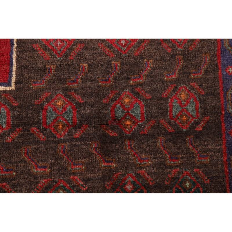 Geometric Hamedan Persian Vintage Area Rug Handmade Wool Carpet - 5'2"x 13'4"