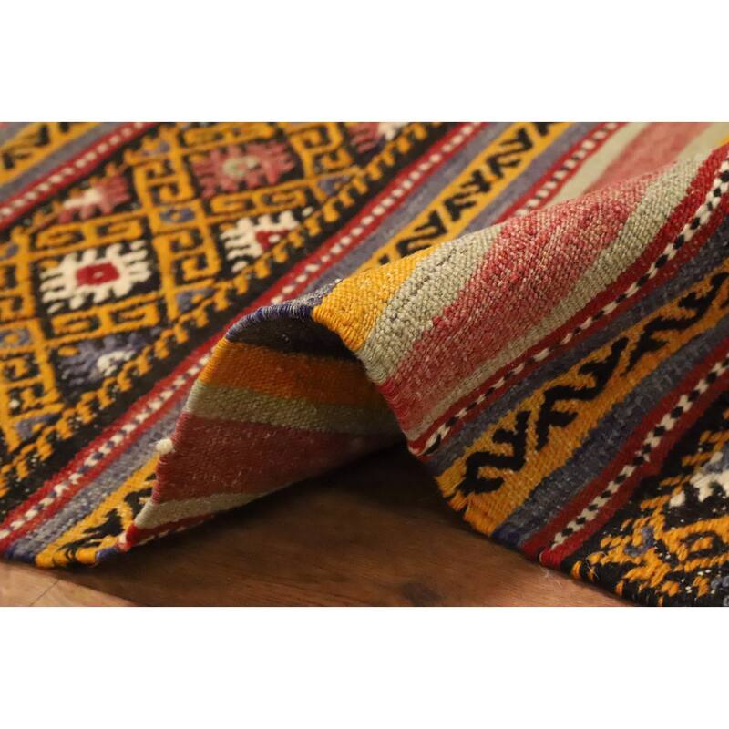 Hand Woven Oriental 100% Wool Carpet Southwestern Tribal Multi-Colored Kilim Area Rug - 8' 5'' X 5' 6''