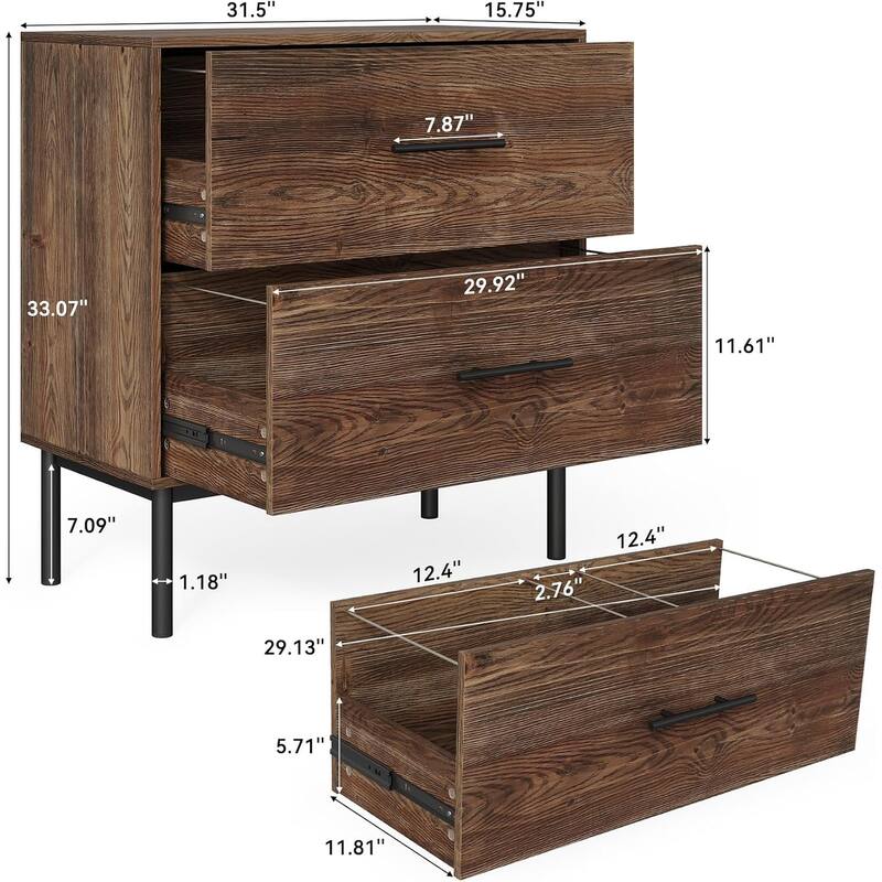 31.5-Inch Solid Wood Vertical File Cabinet with 2 Drawers for Home Office
