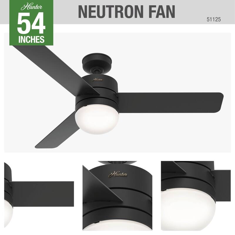 Hunter 54" WiFi Neutron Smart Ceiling Fan with LED Light Kit, Handheld Remote