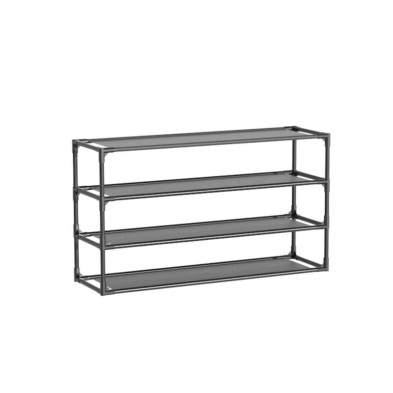 4 Tier Shoe Rack Detachable Non-Woven Waterproof Fabric Shoe Organizer Tower Black