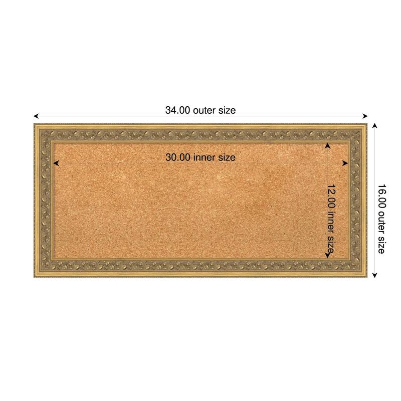Carter Dark Gold Wood Framed Cork Board - Bulletin Board, Organization Board, Pin Board - Natural - 34 x 16 in