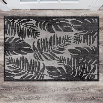 World Rug Gallery Floral Leaves Textured Flat Weave Indoor/Outdoor Area Rug