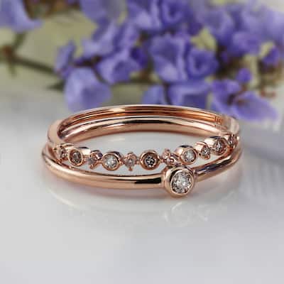 Auriya Chic Stackable Rings 1/6ctw Diamond Set of 2 10K Gold