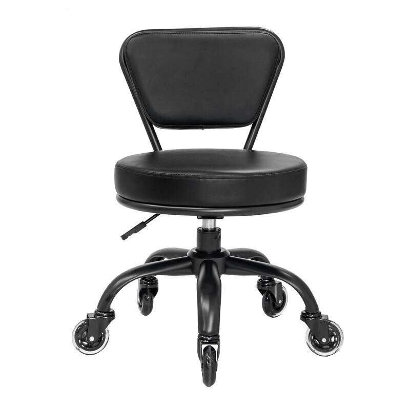 Dayton Short Stool Adjustable 13" to 15" Low Rolling Chair with Backrest, Matte Black - N/A - Single - Adjustable - Black