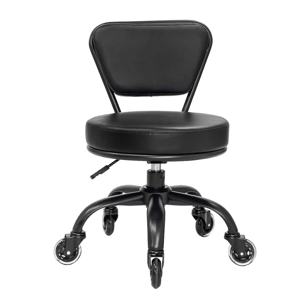 Dayton Short Stool Adjustable 13" to 15" Low Rolling Chair with Backrest, Matte Black - N/A