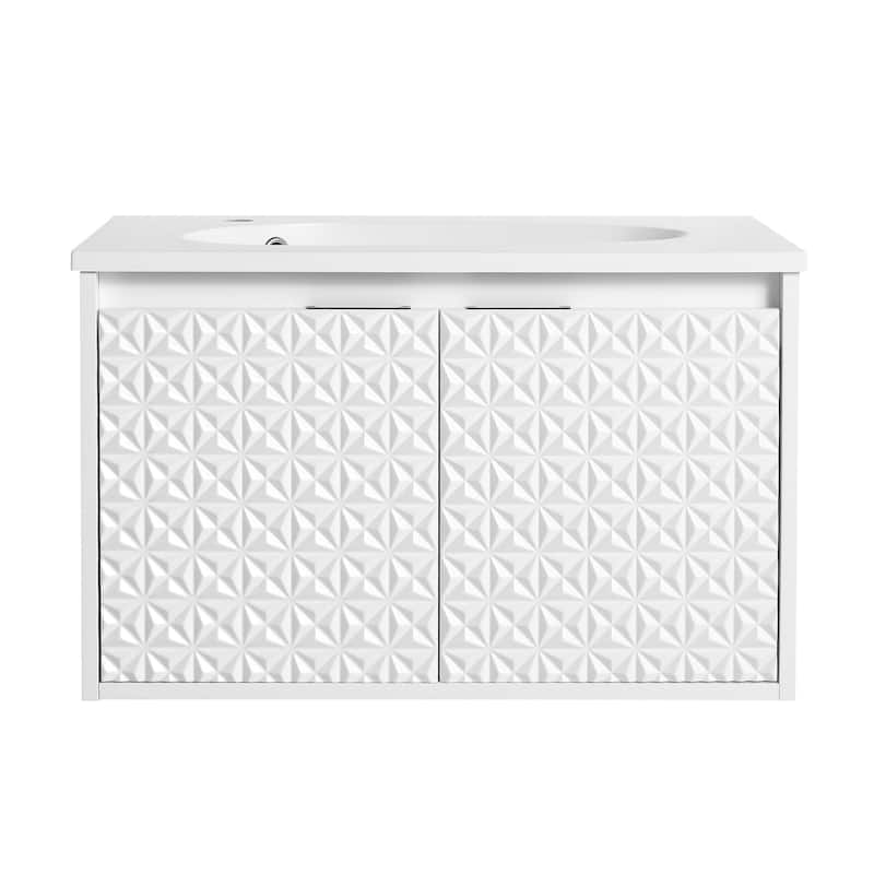 30/ 36 inch Wall Mounted Bathroom Vanity Set in White with Integrated Resin Sink