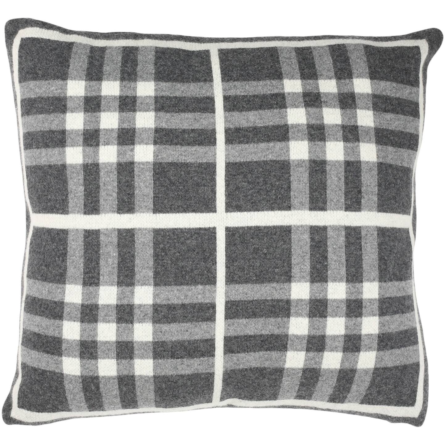 SAFAVIEH Unity Gingham Knit Cotton Grey 20inch Decorative Pillow Bed