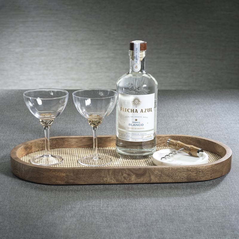 Banyan Mango Wood w/ Rattan Inlay Oval Tray