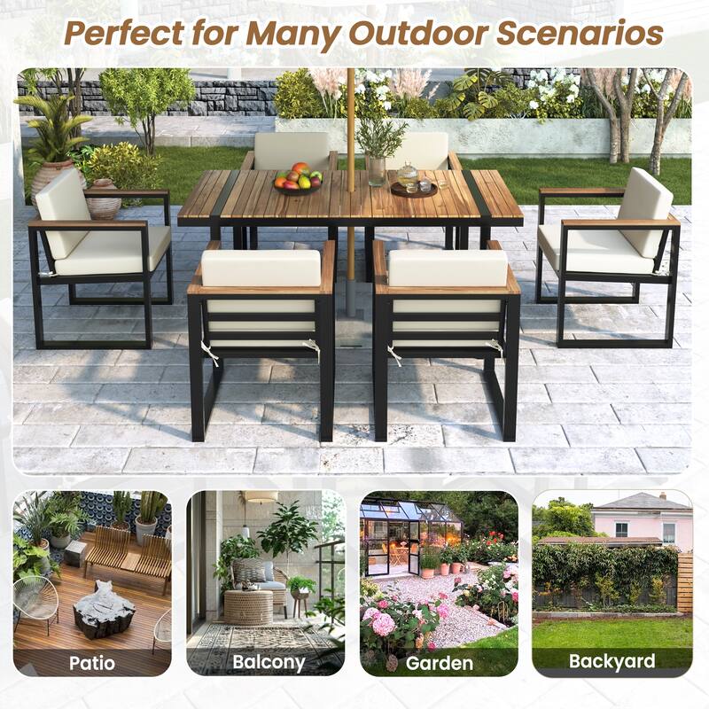 Modern 7 Pieces Outdoor Dining Set with Removable Cushions, Patio Dining Table and Chair Set for Patio, Backyard 7 Pack