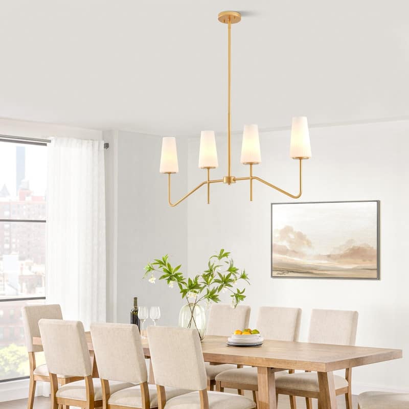 KAWOTI 4-Light Gold Linear Kitchen Island Chandelier - W35" x D4" x H19.75" (Max H61.75")