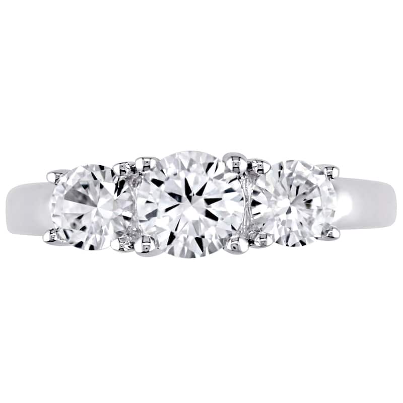 Miadora 10k White Gold 1 1/3ct TW Created White Sapphire 3-stone Engagement Ring