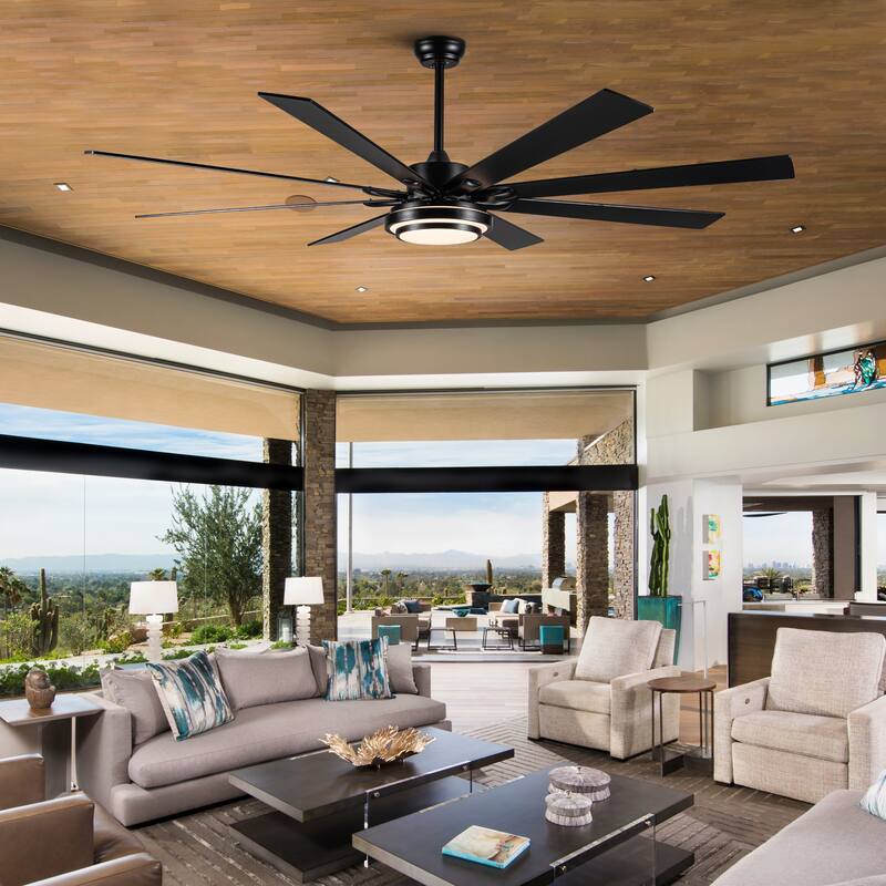 72 Inch Large Ceiling Fan with Light and Remote, Indoor/Outdoor Smart Ceiling Fan for Living Room Patio, 6 Speed, Dimmable - Black