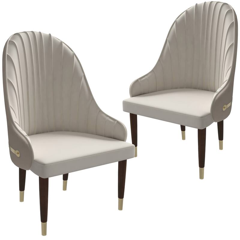 Elara Dining Chair Upholstered in Leather with Ripple Back Design Set of 2