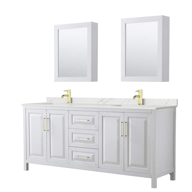 Wyndham Collection WCV252580D-QTZ-UNSMED Daria 80" Free Standing - White / Giotto Quartz Top / Brushed Gold Hardware