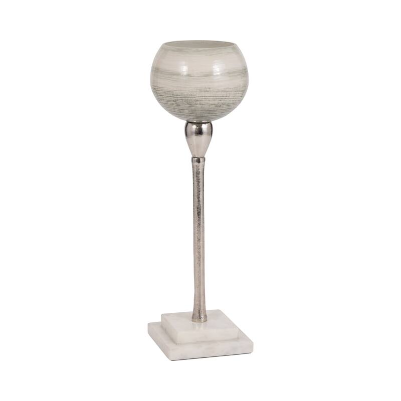Glass Votive Candle Holder on Marble Stand - Silver