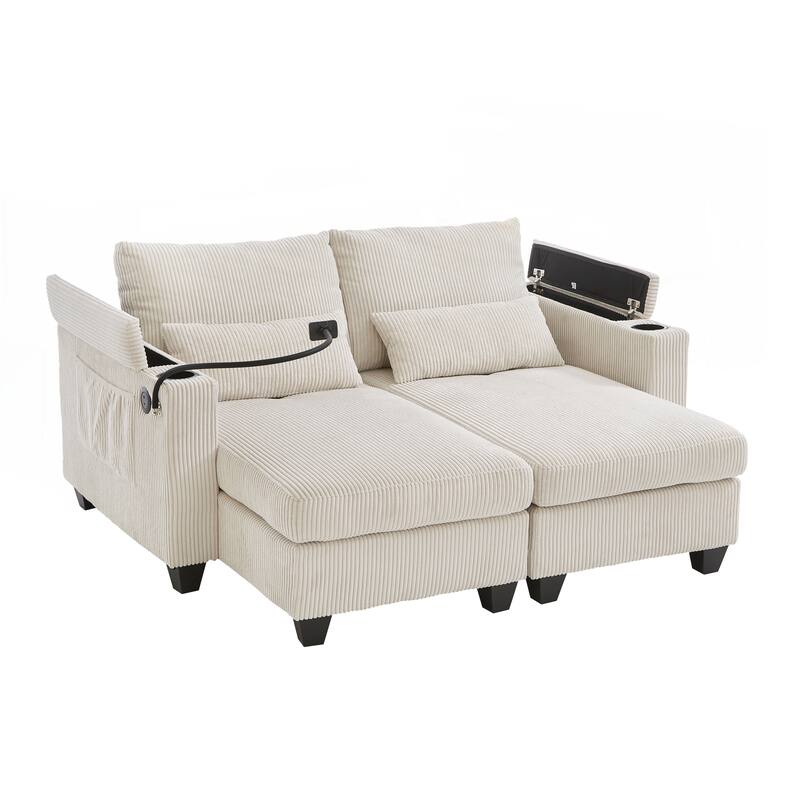 Loveseat Sofa Sofa Bed Corduroy Sleeper Sofa with USB Ports