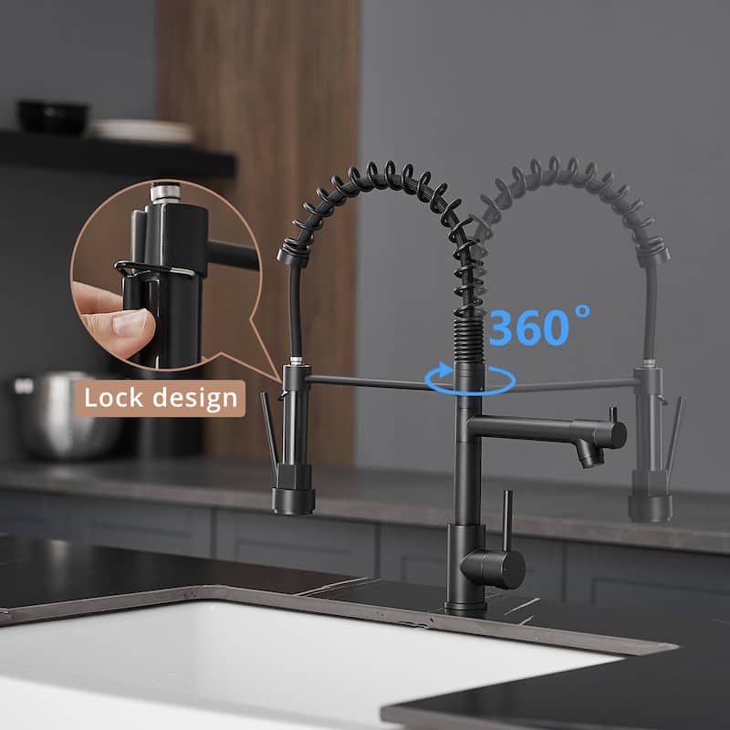 Single Handle Stainless Steel Pull Down Kitchen Faucet with Soap Dispenser