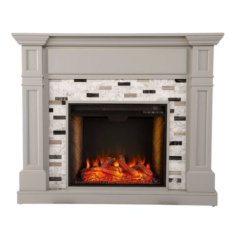 48" Gray and White Alexa Smart Fireplace with Marble Surround