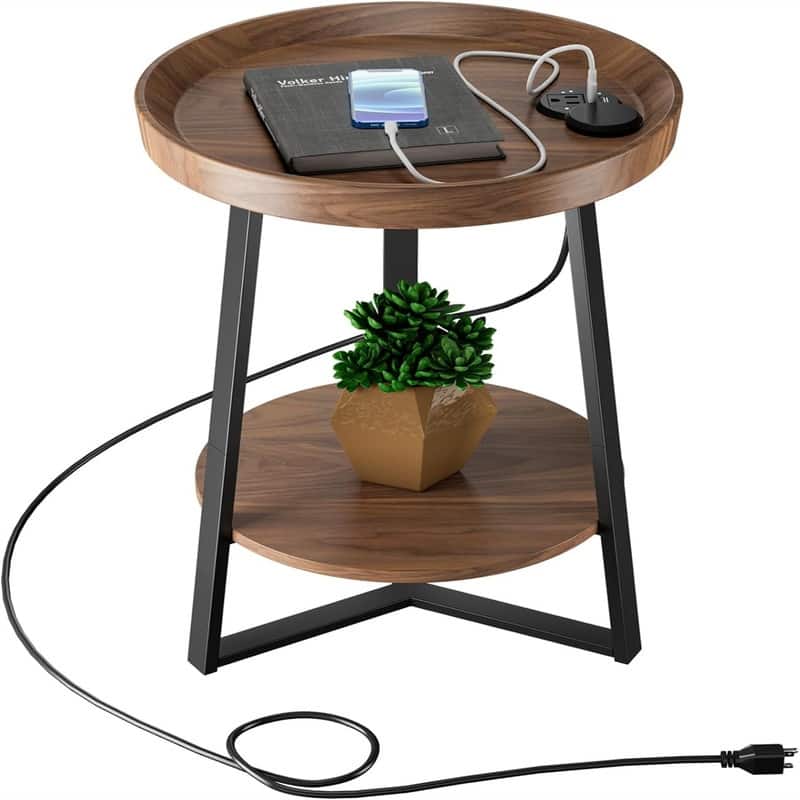 End Table with Charging Station - 15.7"D x 15.7"W x 23.6"H