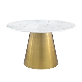 Round Genuine Marble Dining Table with Metal Conical Pedestal Base in ...