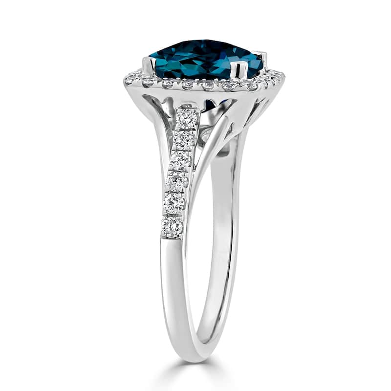 Auriya 2 3/4ct Cushion-cut London Blue Topaz and Halo Diamond Engagement Ring 1/2cttw 14k Gold