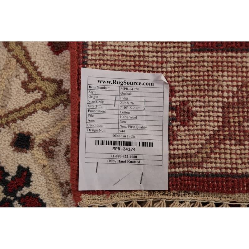 Red Oushak Indian Runner Rug Handmade Wool Carpet - 2'6"x 7'10"