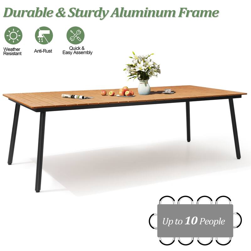 Outdoor 9PC- Patio Rectangular Aluminum Dining Table Sets with Umbrella Hole with Rattan Chair