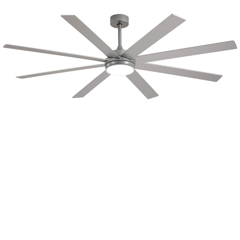 Large Ceiling Fan with Light - 8-Blade, Remote App Control, Dimmable 3CCT, Quiet DC Motor​, 66/72 Inches - 66-inch - Wood&Sliver