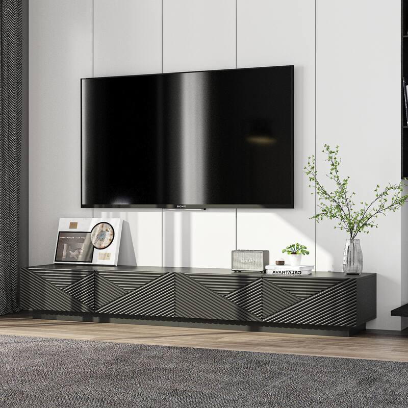 Modern Black TV Stand for 85 Inch TV, Floating Entertainment Center with Drop Down Doors Media Console