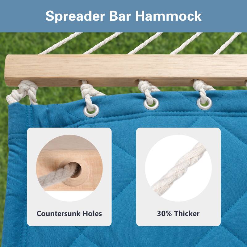 Double Hammock with 12 Feet Heavy Duty Steel Stand Combo, 2 Person Quilted Fabric Hammocks with Stand,450 LBS Weight Capacity