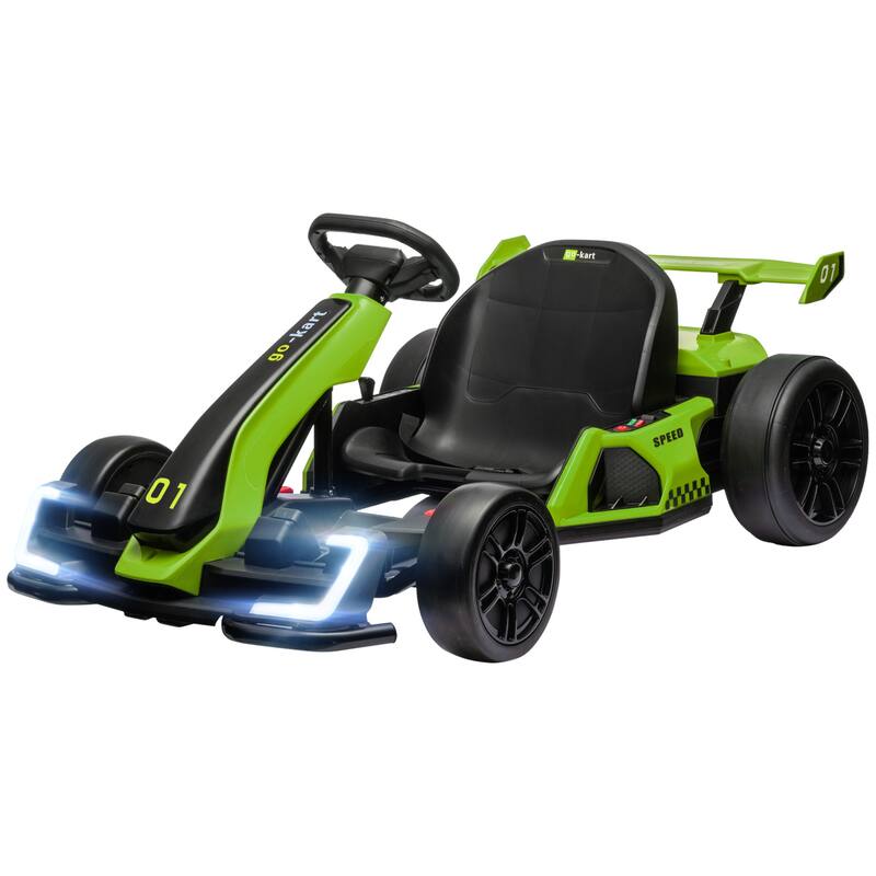 24V 7.5 MPH Kids Electric Go Kart with Adjustable Seat, Drifting Car Ride-On Toy with Music, Lights, for Ages 6-12 - Green