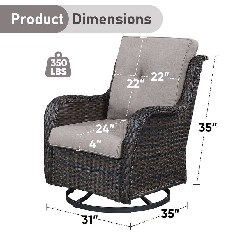 Gymojoy Outdoor Rattan Wicker Swivel Chair with Cushion (Set of 2)