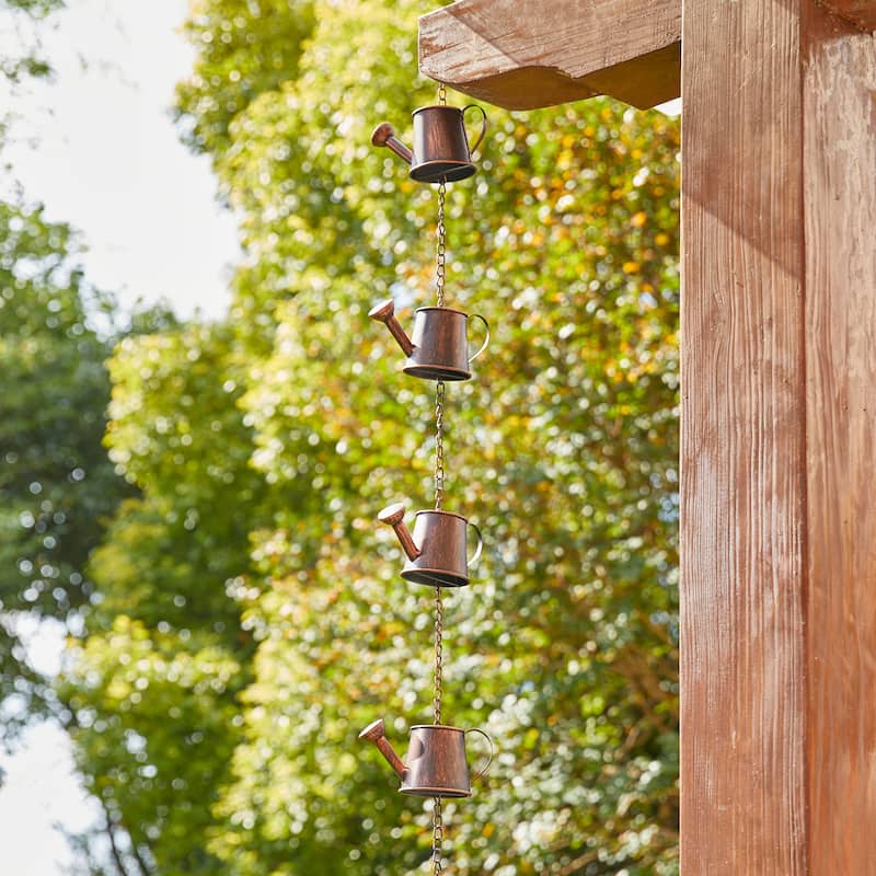 Glitzhome 2-Piece 102" Long Bronze Rain Chains with Fish/ Lotus/ Umbrella/ Watering Pot