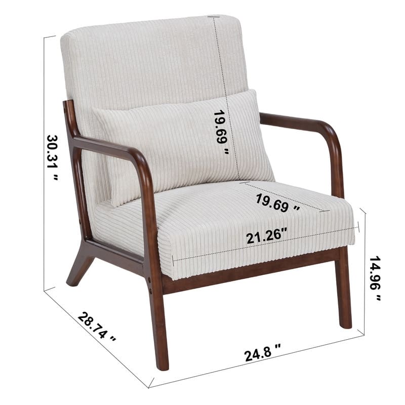 Mid-Century Modern Accent Chair – Upholstered Armchair with Pillow & Solid Wood Frame, Perfect for Living Room, Bedroom.
