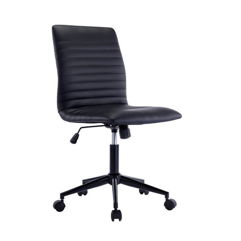 Porthos Home Bron Faux Leather Armless Office Chair with Steel Roller Base, Tilt Mechanism - Black