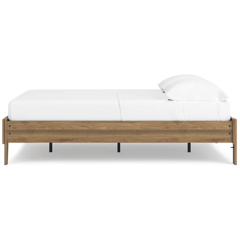 Deana Full Platform Bed, Honey Brown Wood, Low Profile Tapered Legs