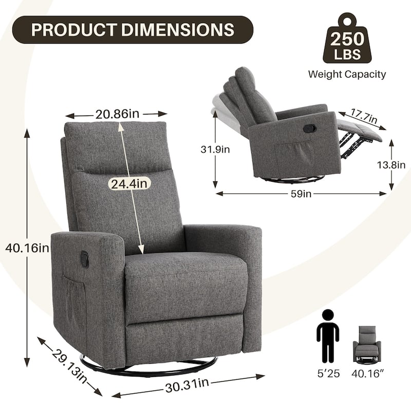Recliner Chair, Swivel Rocking, Glider Rocker Recliner, Nursery Chair With Footrest For Living Room