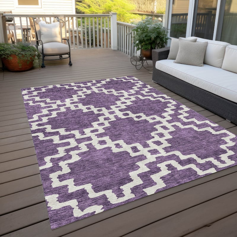 Machine Washable Indoor/ Outdoor Chantille Trellis Geo Rug