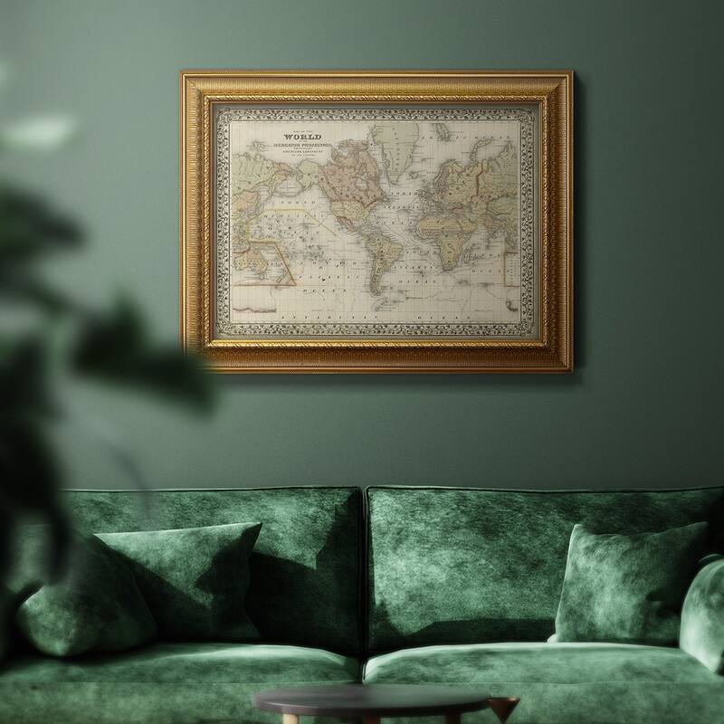 Mitchell's World Map Premium Framed Canvas- Ready to Hang