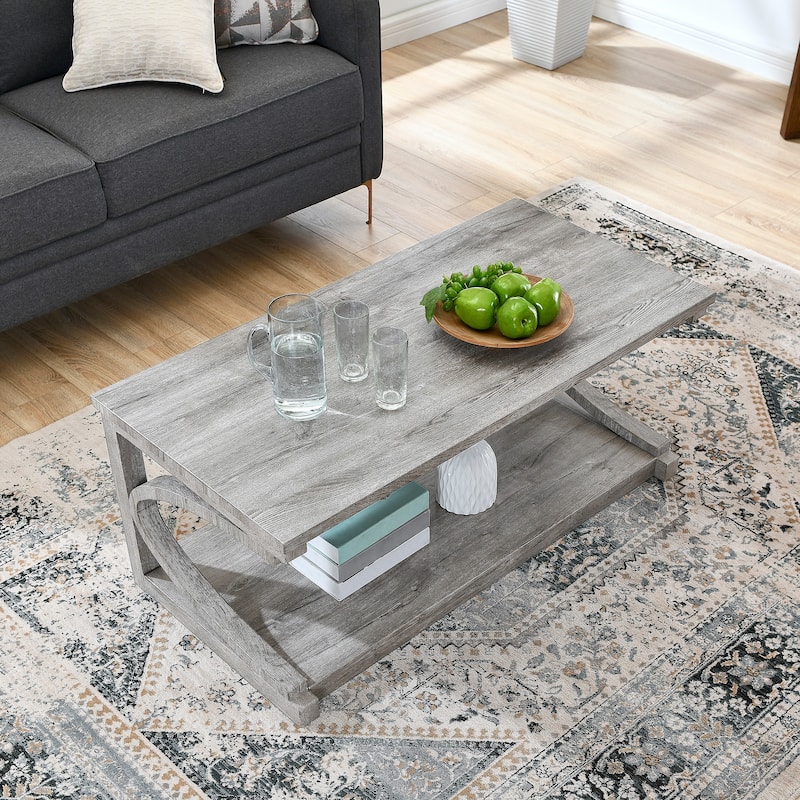 Unique Solid Wood Coffee Table with Storage Shelf
