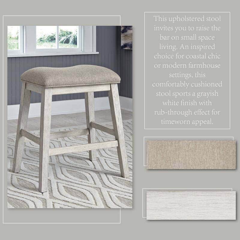 Signature Design by Ashley Mill Hill Grey and White Upholstered Counter Stool (Set of 2)