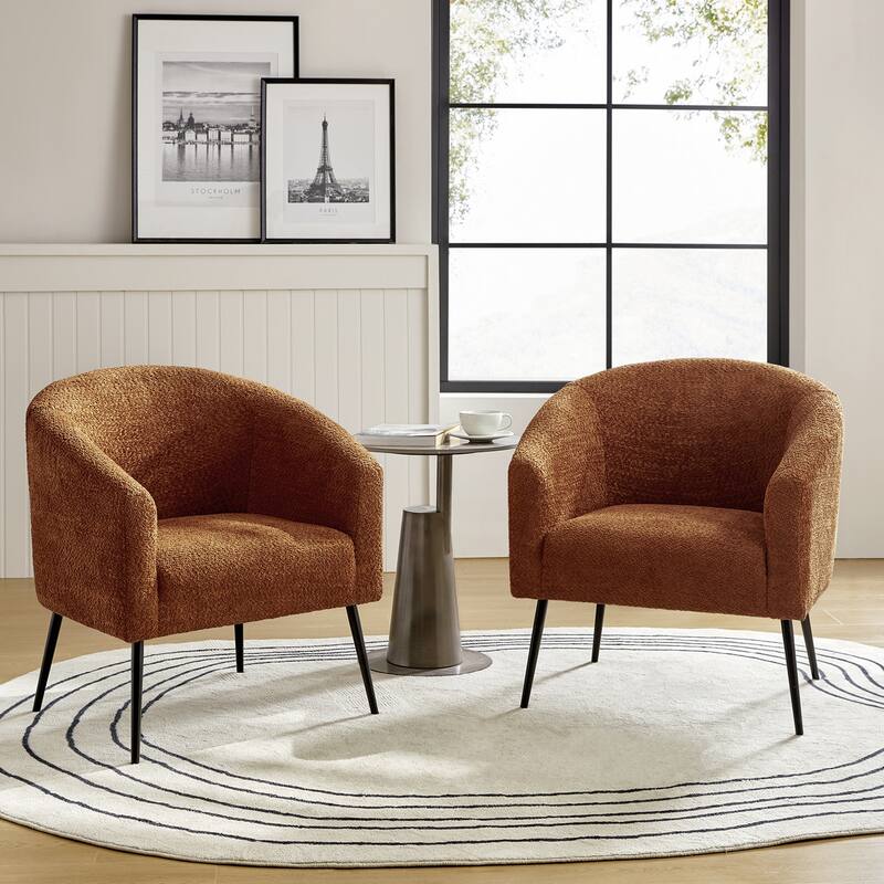 Hal Modern Boucle Armchair with Metal Legs Set of 2 by HULALA HOME - Rust