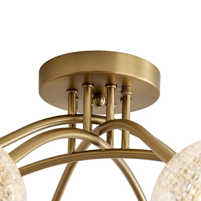 Modern Crackle Glass Globe Round Sputnik Ceiling Light 27in