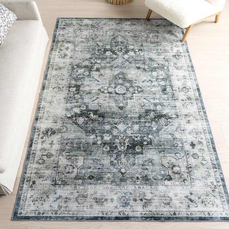 Nuloom Kaiana Medallion SplashGuard Machine Washable Area Rug - 9' x 12' - Slate Blue - Rectangle