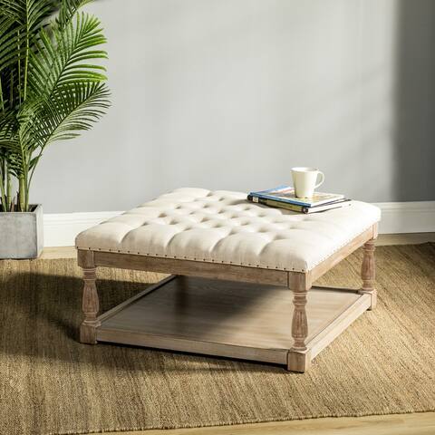 Modern Button Tufted Square Ottoman with Nailhead Trim by HULALA HOME