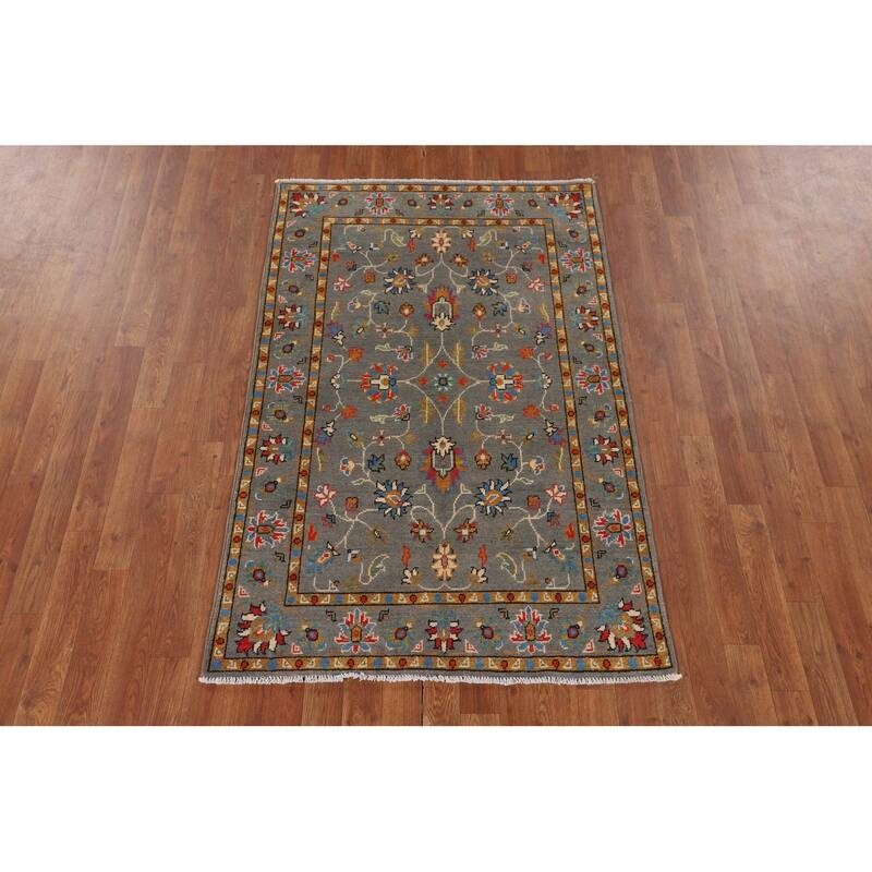 All-Over Gray Oushak Oriental Accent Rug Handmade Wool Carpet - 3'4" x 5'2"